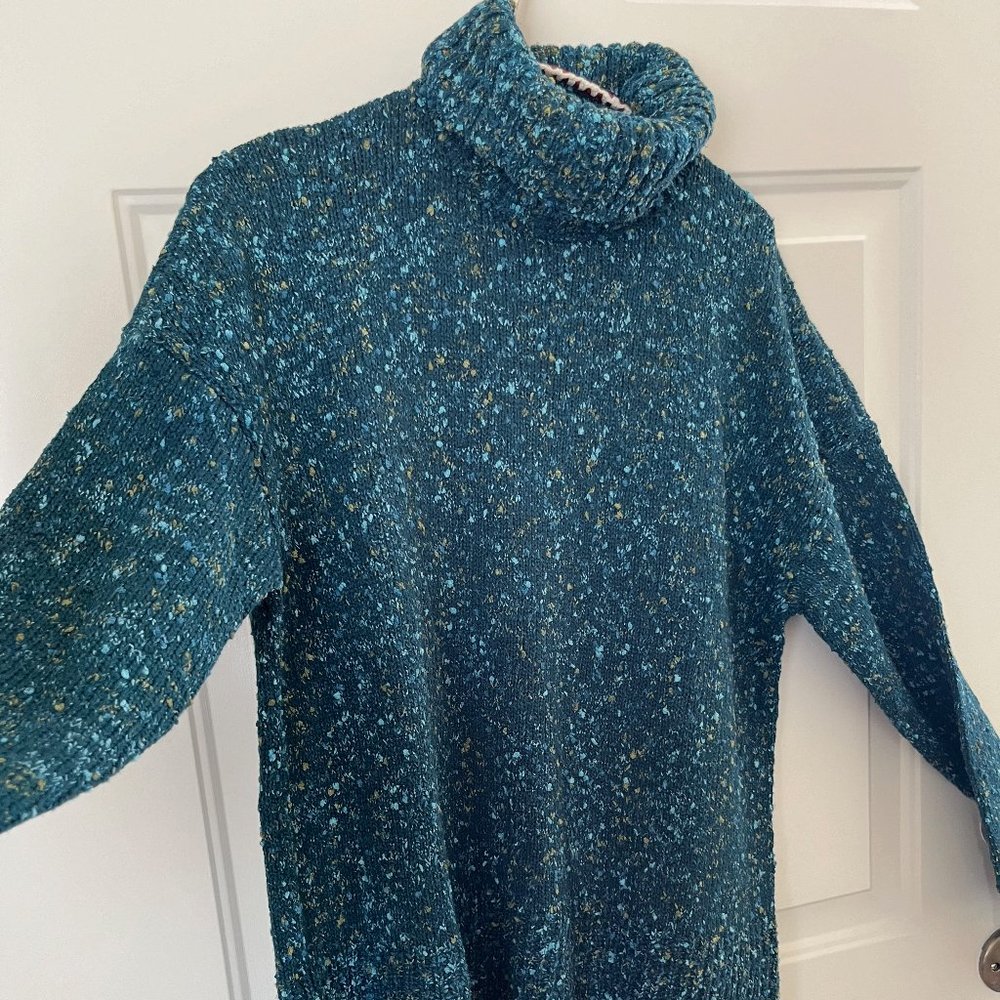 J. Jill Multi-Tweed Turtleneck Sweater Prussian Blue Medium